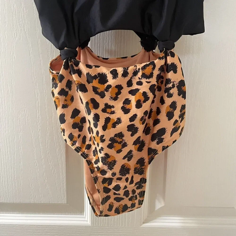 Art Class Black Leopard Print One Piece Swimsuit Girls Size Medium 7-8